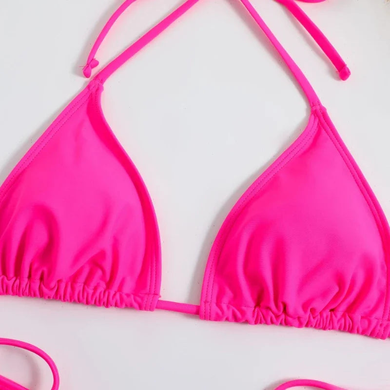 Brazilian Beachwear Set Side Halter Ladies Split Strap Adjustable