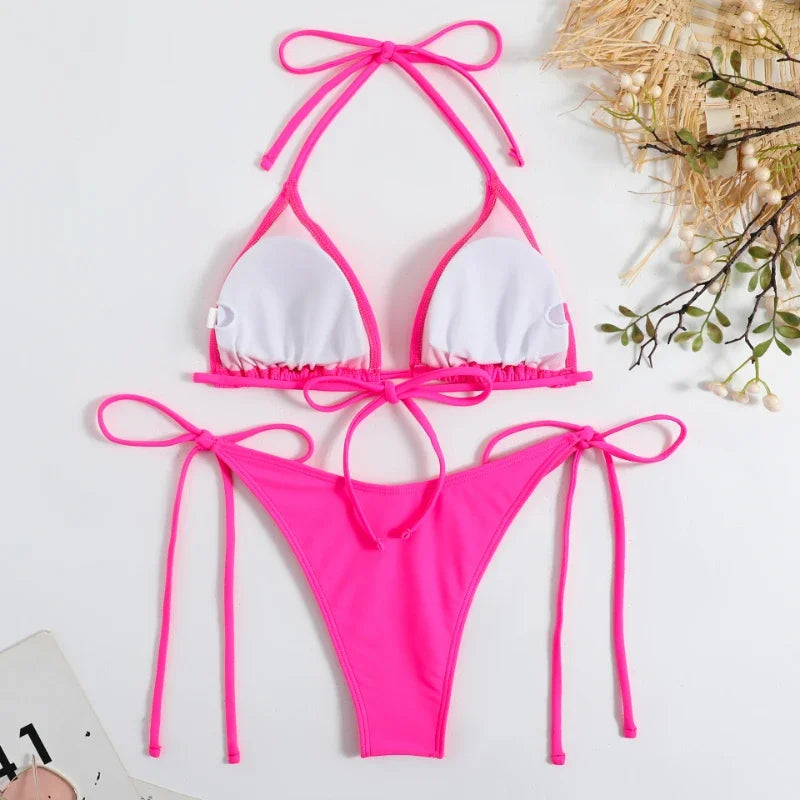 Brazilian Beachwear Set Side Halter Ladies Split Strap Adjustable