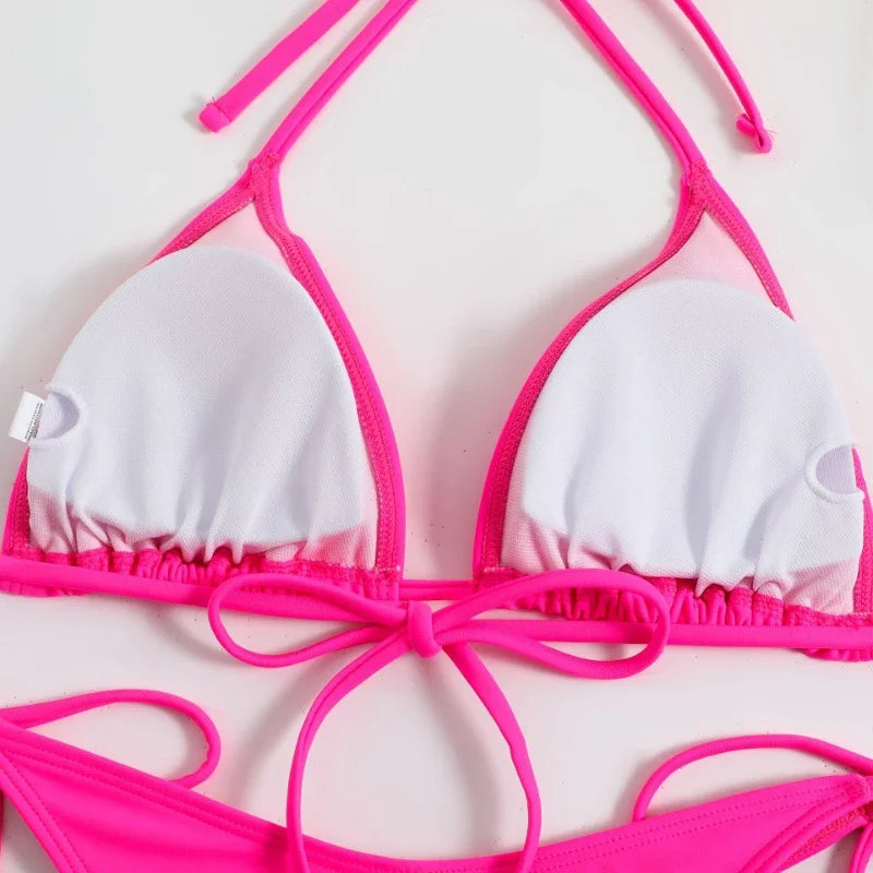 Brazilian Beachwear Set Side Halter Ladies Split Strap Adjustable