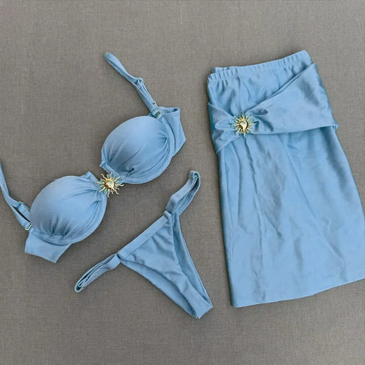 3 Pieces Bikini Set Push Up Cover Ups