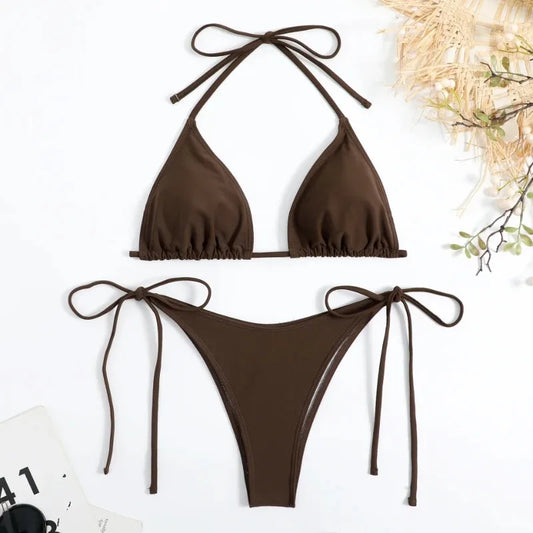 Brazilian Beachwear Set Side Halter Ladies Split Strap Adjustable